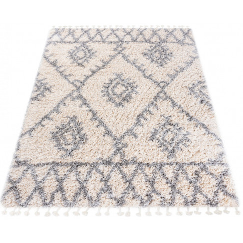 nowoczesny dywan typu shaggy z frędzlami nikari 3x krem