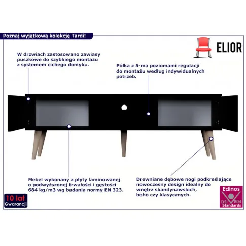 Czarna szafka RTV na nóżkach Tardi 4X 160 cm