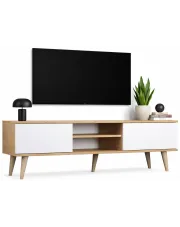 Skandynawska szafka pod telewizor dąb artisan + biały - Dubby 5X 160 cm w sklepie Edinos.pl