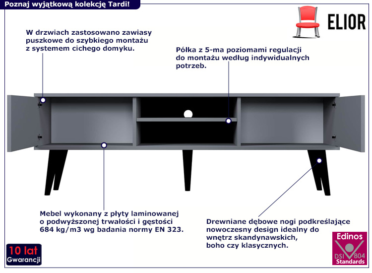 Szafka RTV Tardi 5X 160 cm szary