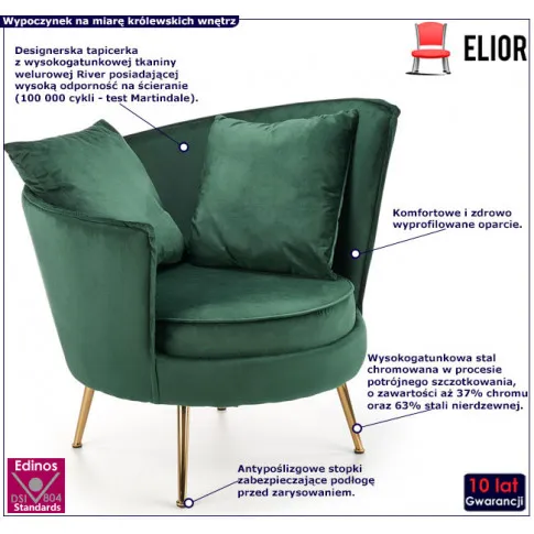 Zielony fotel w stylu glamour Varcon