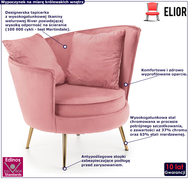 Różowy nowoczesny fotel welurowy fotel Varcon