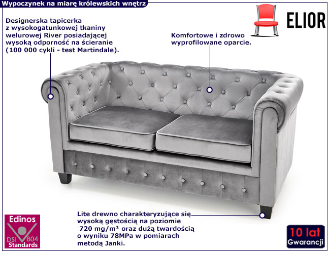 Szara sofa pikowana Vismos 4X