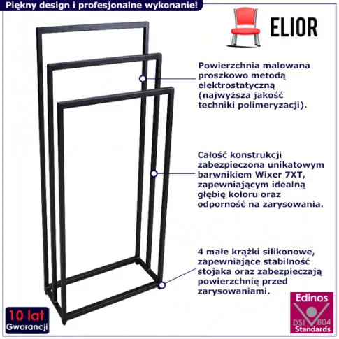 Metalowy stojak łazienkowy Kardik 3X 45 cm czarny