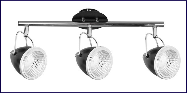 Czarna lampa sufitowa reflektorowa z 3 spotami A47-Refli