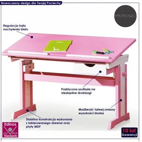 Fotografia Biurko regulowane Cyrus - różowe z kategorii Pokój dziecięcy