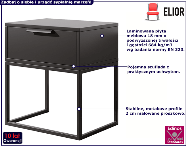 Industrialna czarna szafka nocna Arca