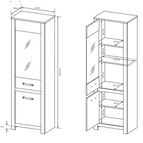 Wymiary wysokiej witryny Garret 3X