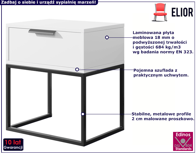 Industrialna czarno-biała szafka nocna z szufladą Arca