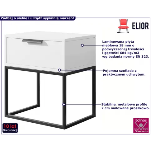 Szafka nocna z białym korpusem i czarnym stelażem Arca