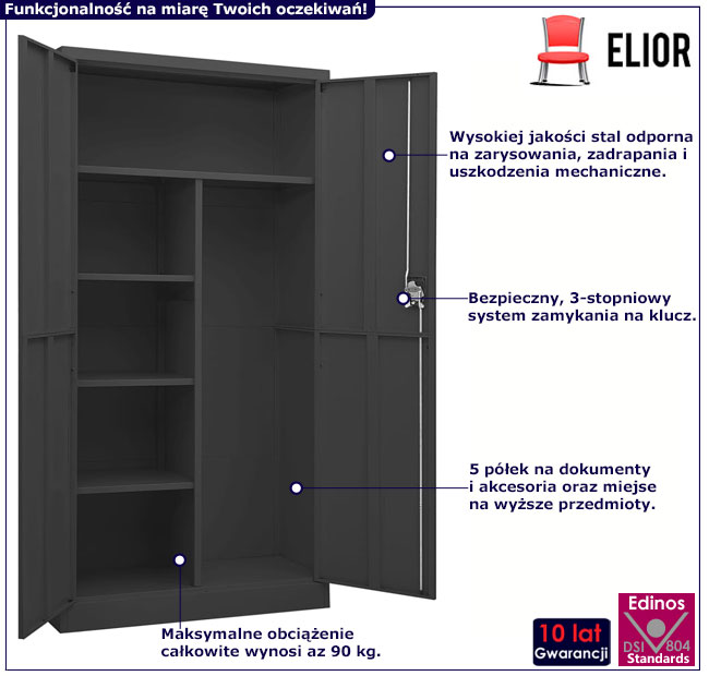 Antracytowa szafa na dokumenty na klucz Thof