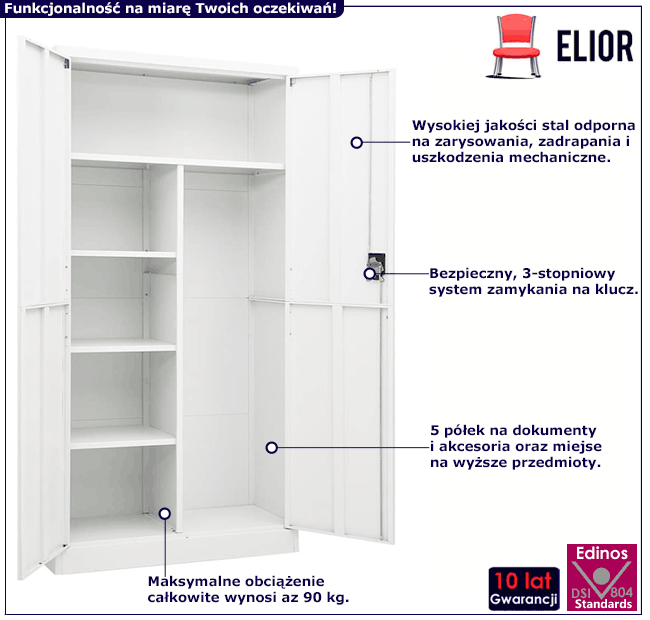 Biała szafa na dokumenty na klucz Thof