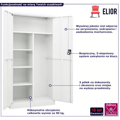 Fotografia Biała szafa biurowa na klucz - Thof z kategorii Szafy