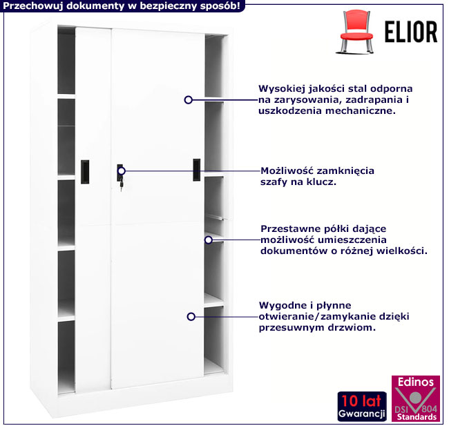 Biała szafa biurowa z przesuwnymi drzwiami Enila