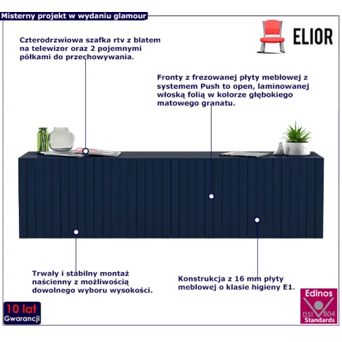 Granatowa podwieszana szafka rtv Irving 6X