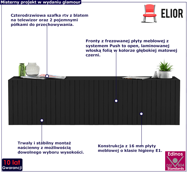 Wisząca ścienna szafka rtv w stylu modern glam Filo 6X