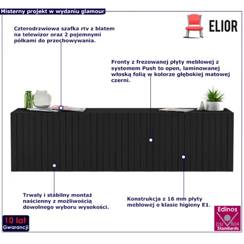 Czarna podwieszana szafka rtv Irving 6X