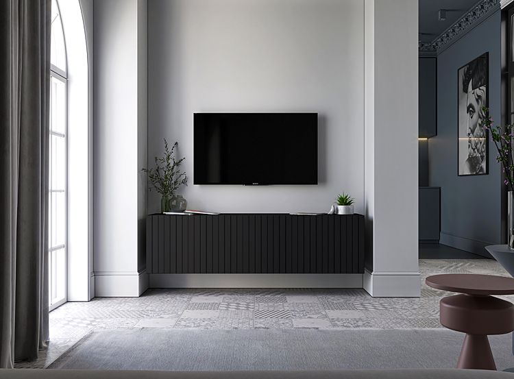 Aranżacja z wykorzystaniem szafki rtv Filo 6X z serii Irving