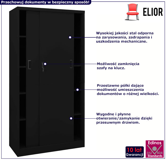 Czarna szafa biurowa zamykana na klucz Enila