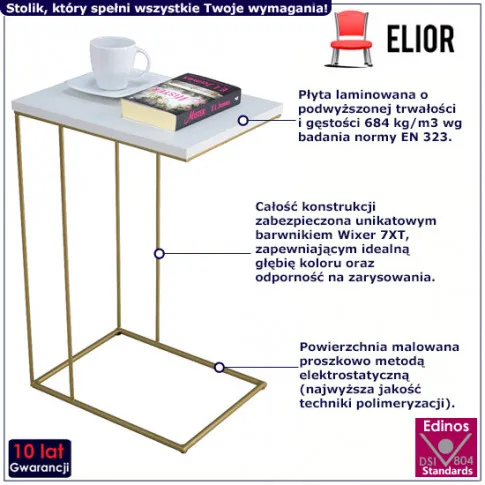 Minimalistyczny stolik pomocniczy Texti 4X złoty biały