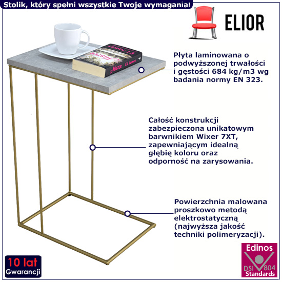 Druciany stolik pomocniczy Martix 4X złoty+beton