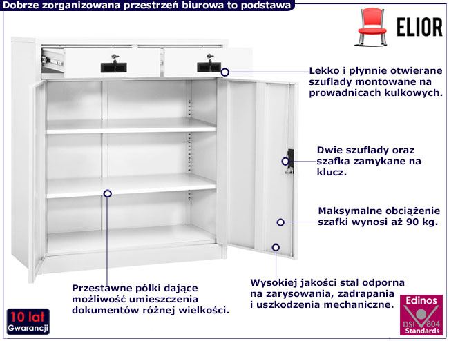 Biała szafka biurowa zamykana na klucz Zova