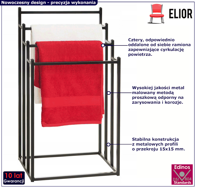 Czarny stojak na ręczniki poczwórny Piccolo