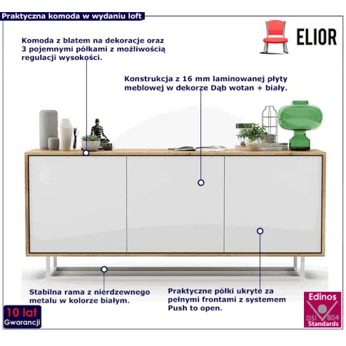 Loftowa komoda dąb wotan biały Foxton 3X
