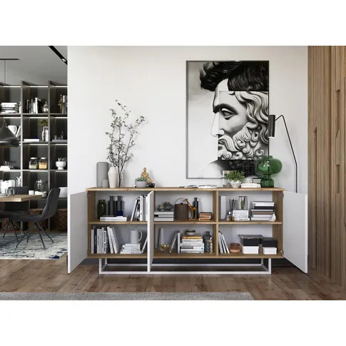 Wizualizacja aranżacji z białą otwartą komodą Foxton 3X