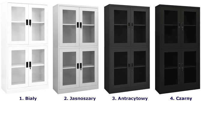 Antracytowa stalowa szafa biurowa ze szklanymi drzwiami Zoe
