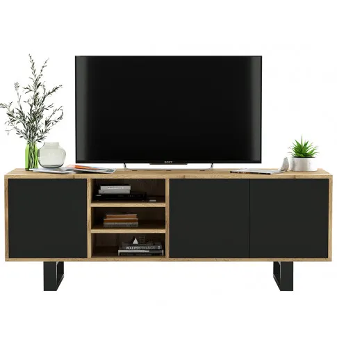 Czarna szafka rtv z półkami na nóżkach Foxton 6X