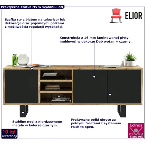 Loftowa szafka rtv dąb wotan czarny Foxton 6X