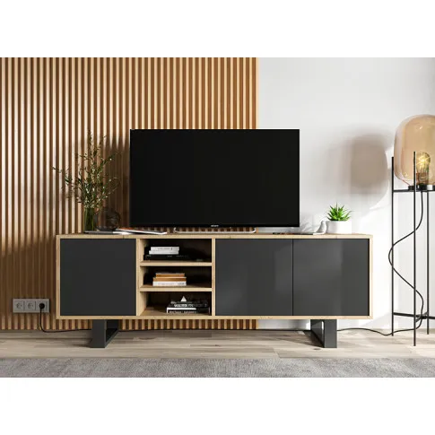 Wizualizacja aranżacji z szafką TV dąb wotan czarny Foxton 6X