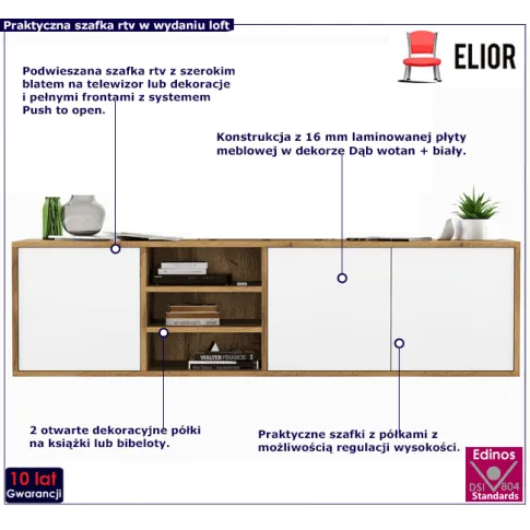 Wisząca szafka rtv dąb wotan biały Foxton 8X