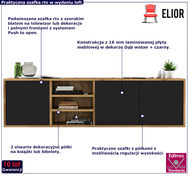 Naścienna szafka rtv w stylu scandi loft Avila 8X