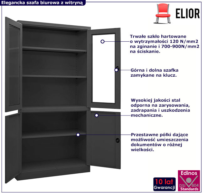 Antracytowa biurowa szafa z półkami na dokumenty Sorig