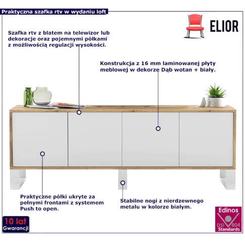 Szafka rtv dąb wotan biały białe nogi Foxton 10X