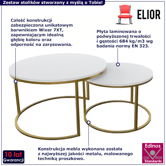 Zestaw stolików kawowych Miredn 4X biały+złoty