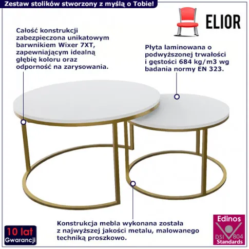 Podwójne stoliki Mirden 4X biały złoty