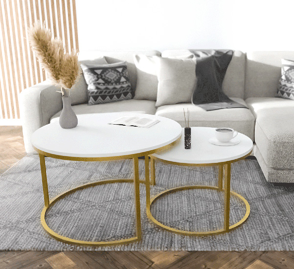 Wizualizacja stolików Miredn 4X biały+złoty