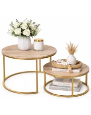 Stoliki kawowe 2w1 do salonu dąb wotan + złoty - Satell 4X w sklepie Edinos.pl