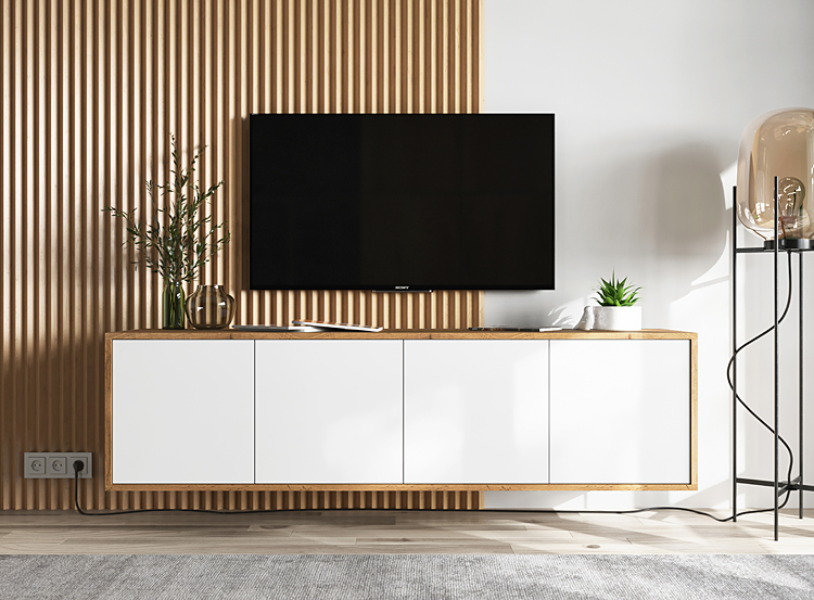 Aranżacja z wykorzystaniem ściennej szafki rtv Avila 12X