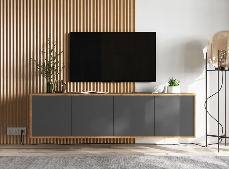 Aranżacja z wykorzystaniem ściennej szafki rtv Avila 12X