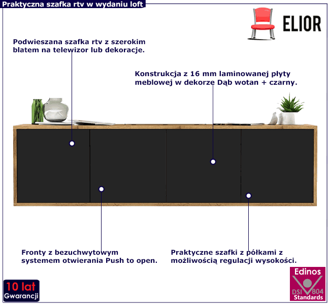 Naścienna szafka rtv w stylu scandi loft Nelora 12X
