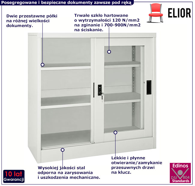 Szara szafka na dokumenty z przesuwnymi drzwiami na klucz Iberia