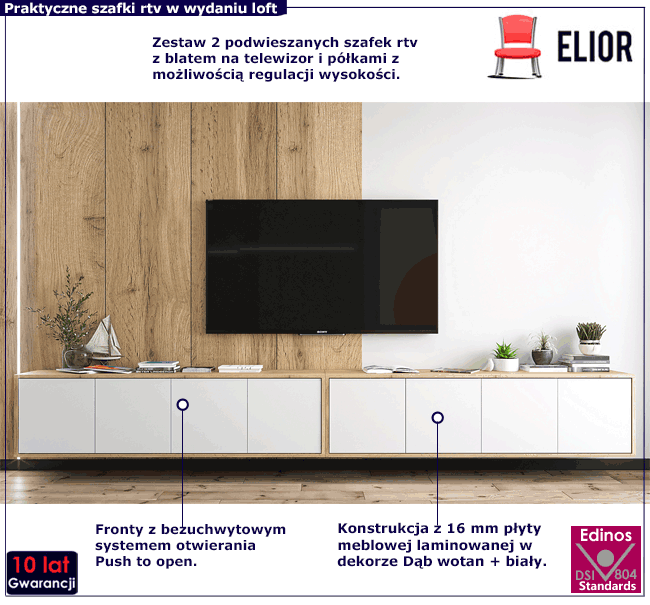 Komplet ściennych szafek rtv w stylu scandi loft Avila 13X