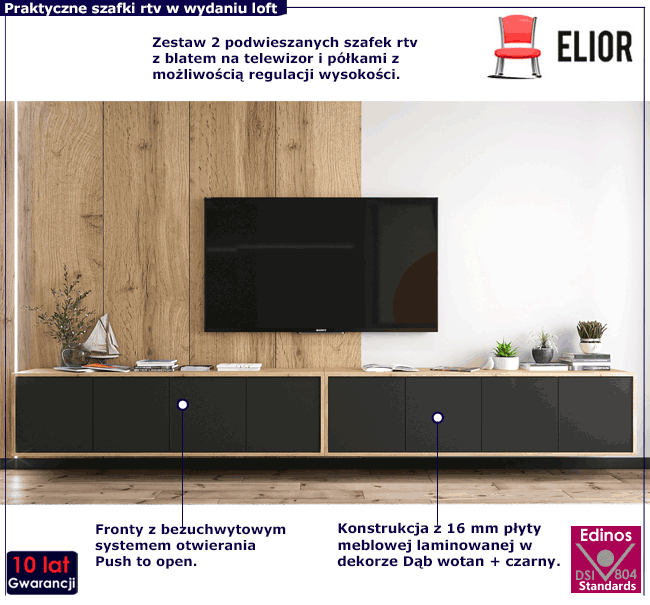 Komplet ściennych szafek rtv w stylu scandi loft Avila 13X