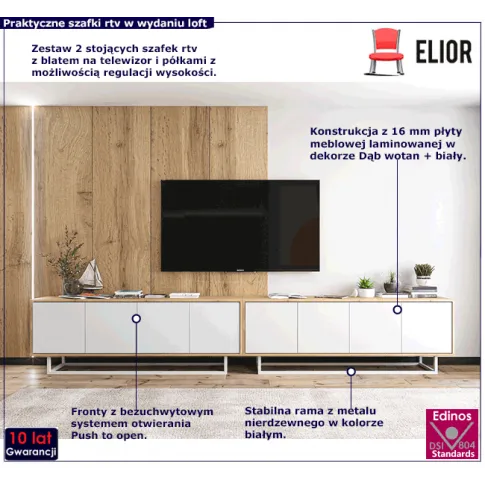 Zestaw stojących zamykanych szafkek rtv dąb wotan biały Foxton 14X