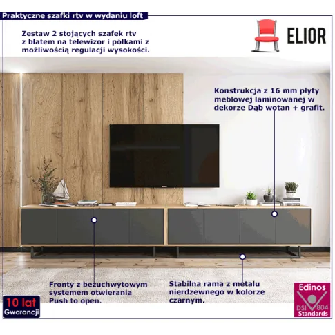 Zestaw stojących zamykanych szafkek rtv dąb wotan grafit Foxton 14X