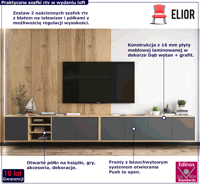 Komplet ściennych szafek rtv w stylu scandi loft Avila 15X